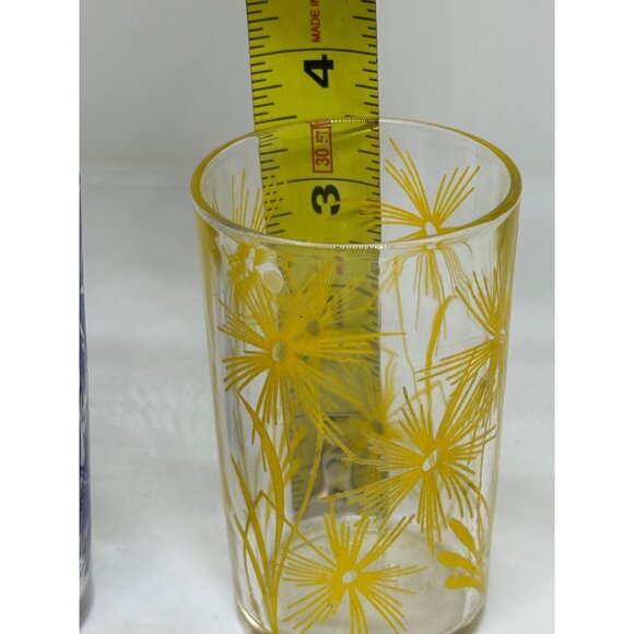 VTG Hazel Atlas Swanky Swigs Juice Glass Set Cornflower Blue Yellow Floral 3.5” - Picture 7 of 9